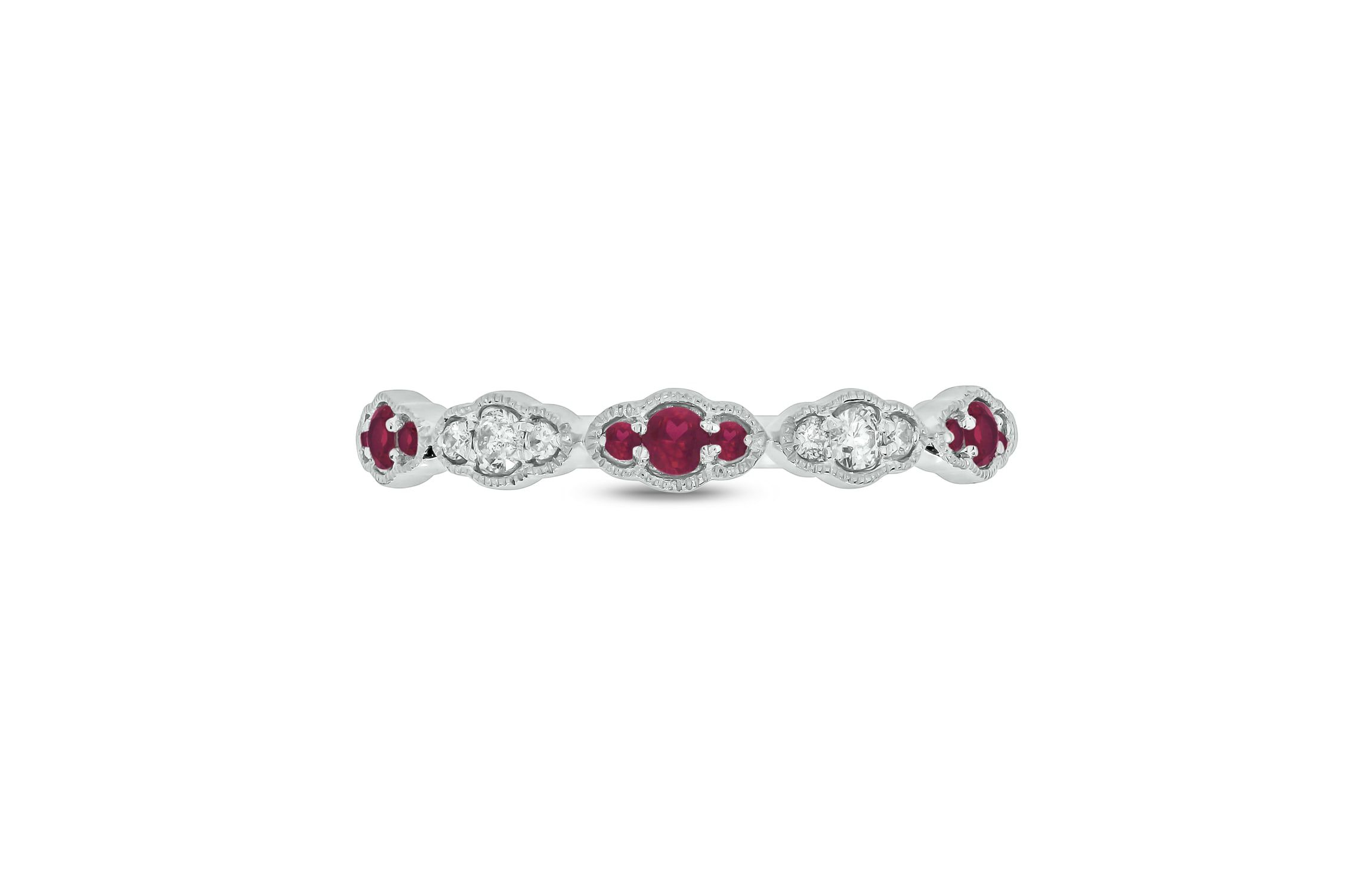 1/5 ct.t.w. Diamond Natural Ruby Milgrain Anniversary Band in 14KT White Gold