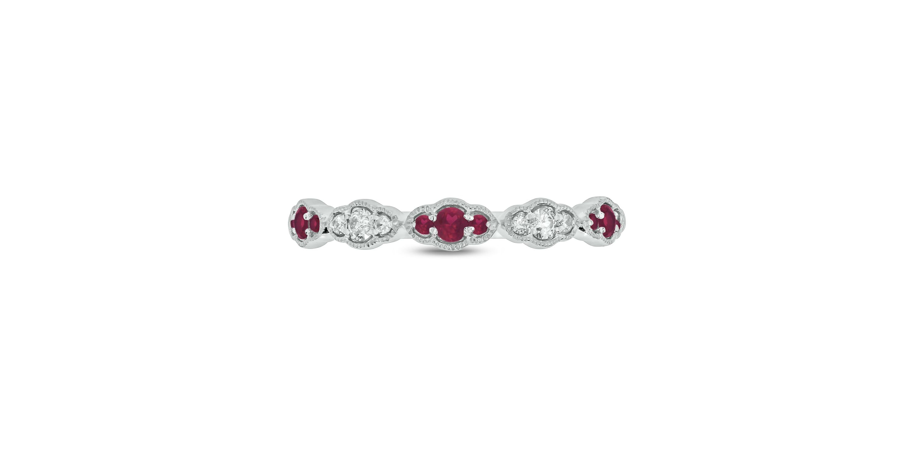 1/5 ct.t.w. Diamond Natural Ruby Milgrain Anniversary Band in 14KT Rose Gold