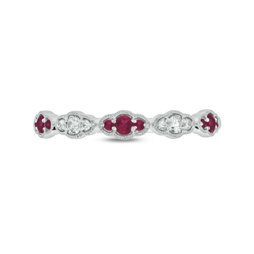 1/5 ct.t.w. Diamond Natural Ruby Milgrain Anniversary Band in 14KT Rose Gold