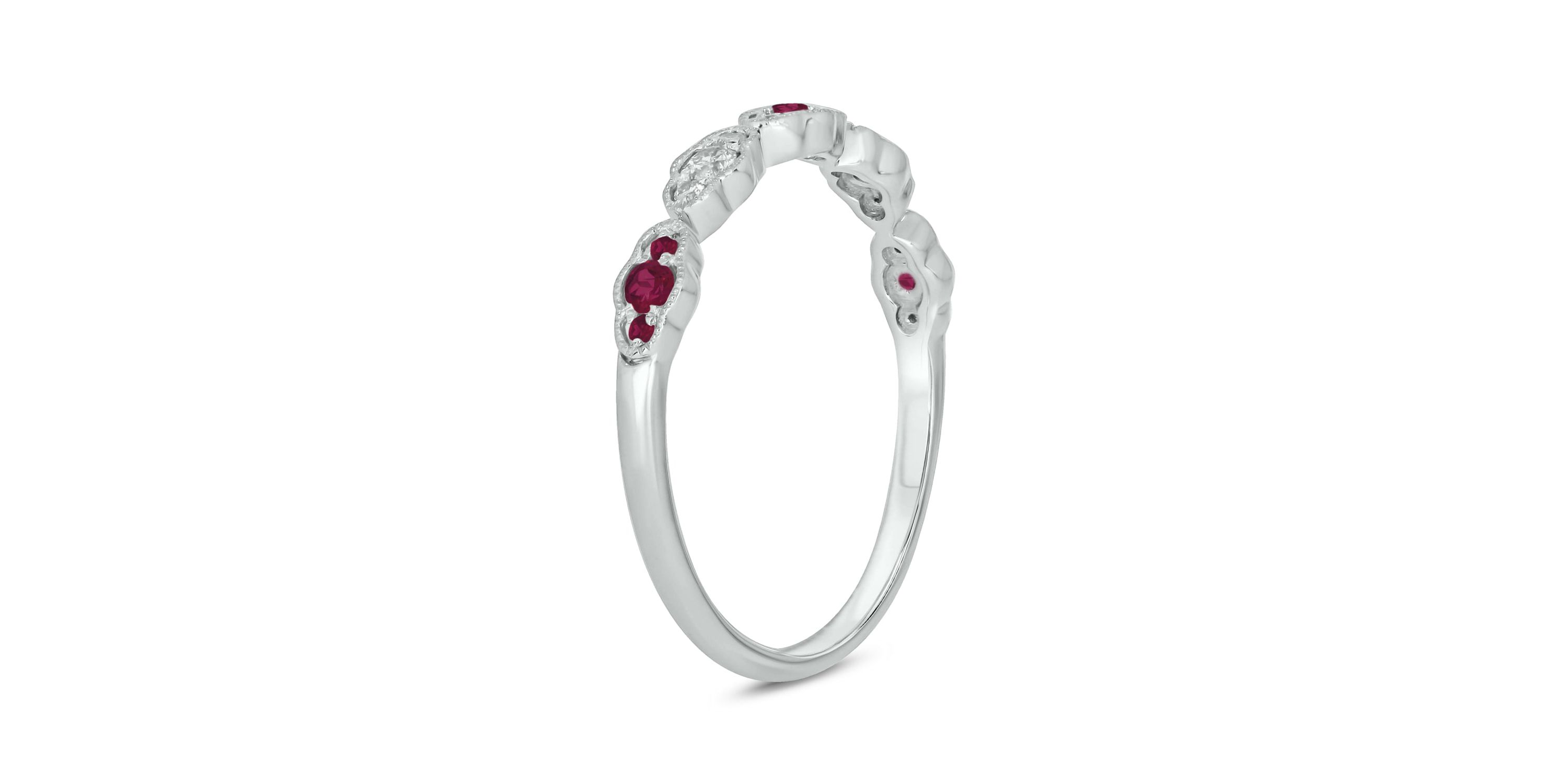 1/5 ct.t.w. Diamond Natural Ruby Milgrain Anniversary Band in 14KT Rose Gold