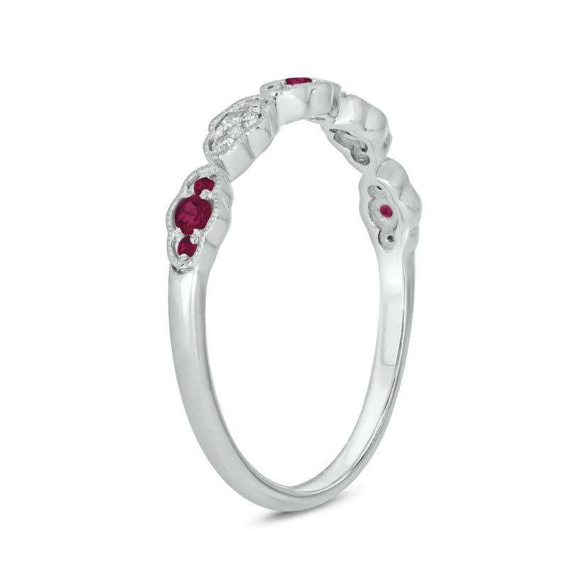1/5 ct.t.w. Diamond Natural Ruby Milgrain Anniversary Band in 14KT Rose Gold
