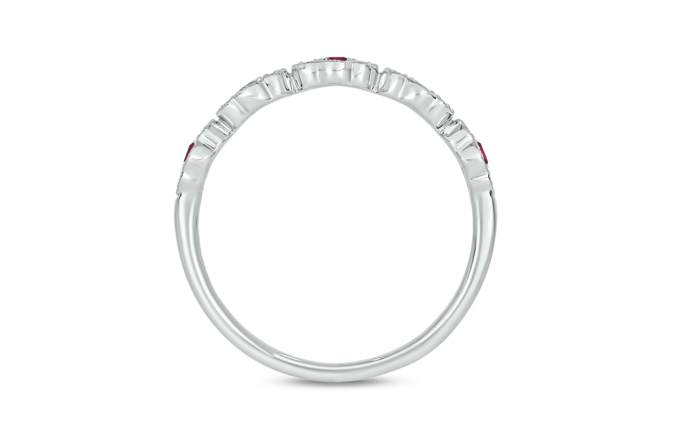 1/5 ct.t.w. Diamond Natural Ruby Milgrain Anniversary Band in 14KT White Gold