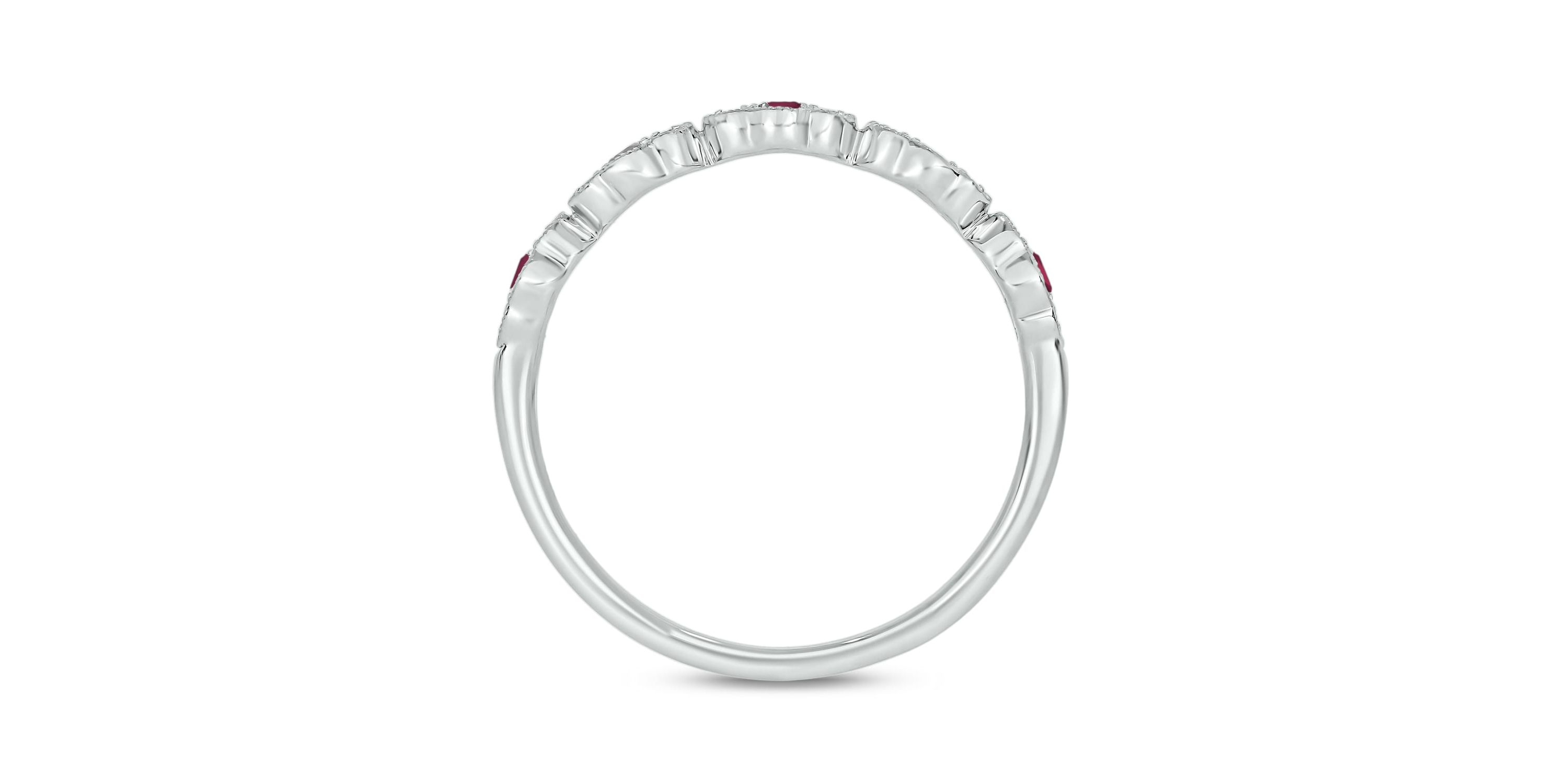 1/5 ct.t.w. Diamond Natural Ruby Milgrain Anniversary Band in 14KT Rose Gold