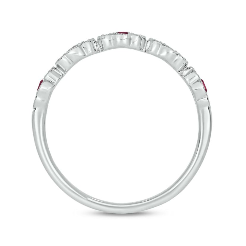 1/5 ct.t.w. Diamond Natural Ruby Milgrain Anniversary Band in 14KT Rose Gold