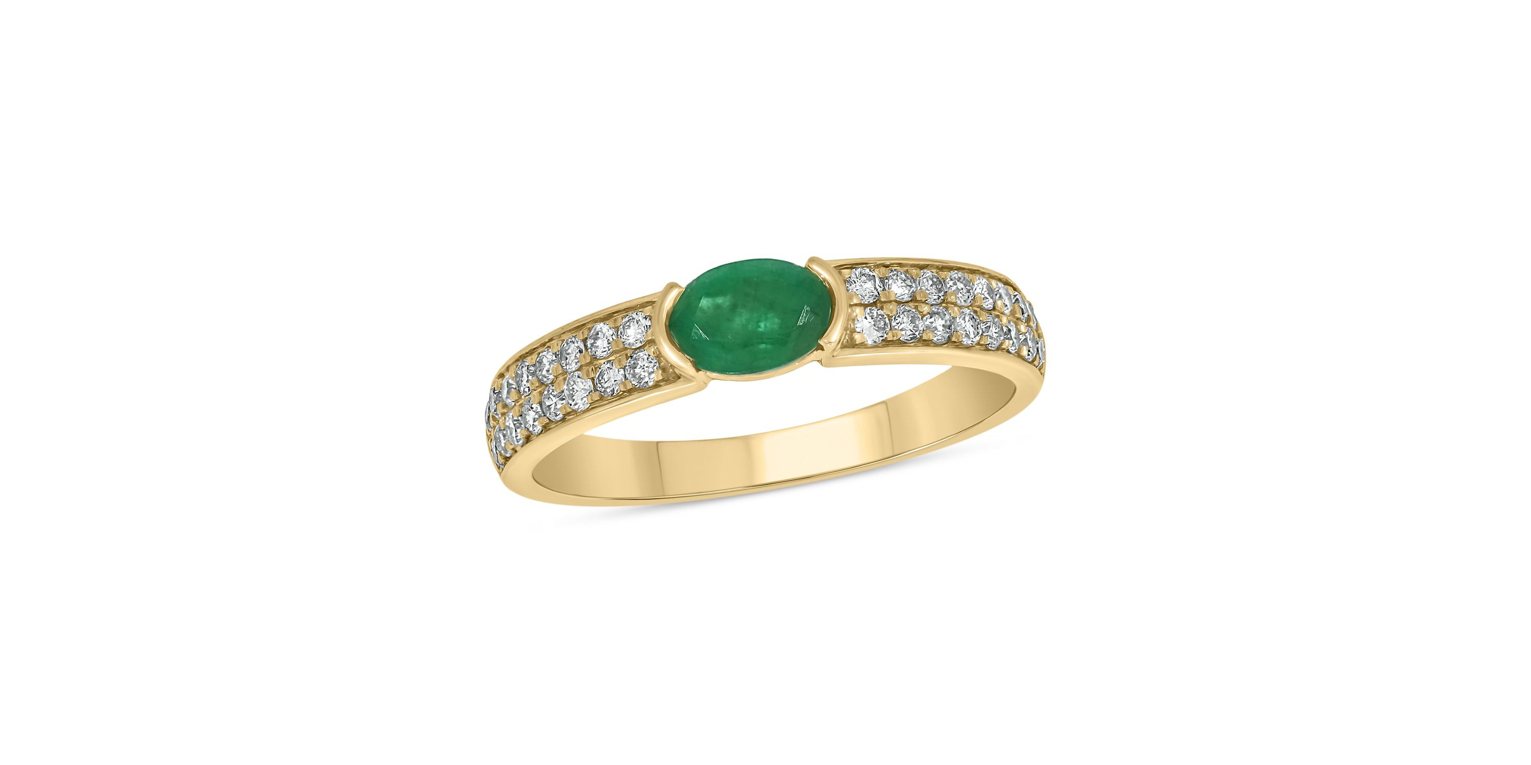 5/8 ct.t.w. Diamond Natural Ovel Shape Emerald  Anniversary Band in 14KT Yellow Gold