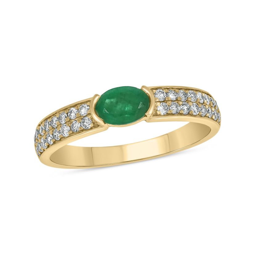 5/8 ct.t.w. Diamond Natural Ovel Shape Emerald  Anniversary Band in 14KT Yellow Gold