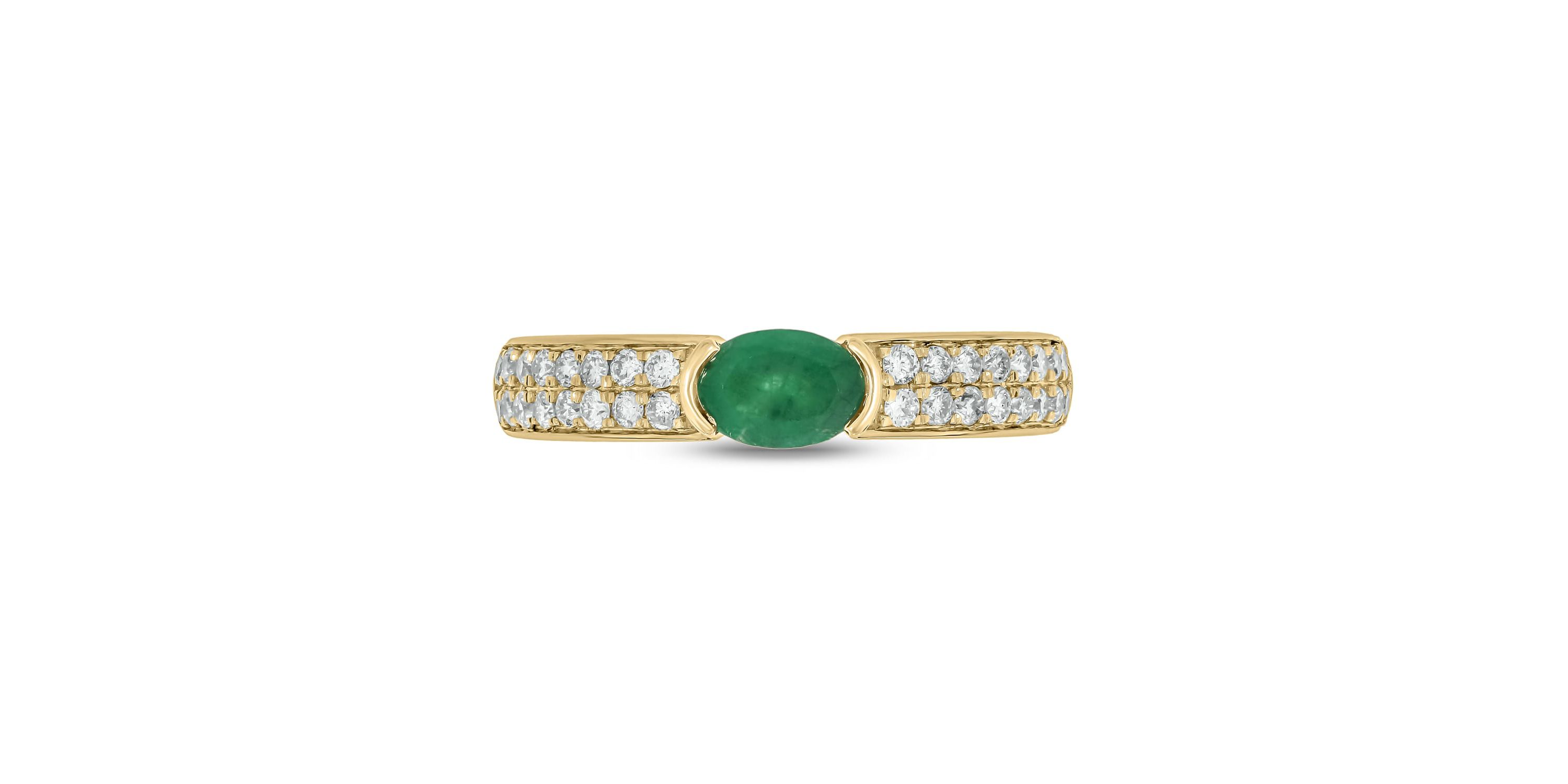 5/8 ct.t.w. Diamond Natural Ovel Shape Emerald  Anniversary Band in 14KT Yellow Gold