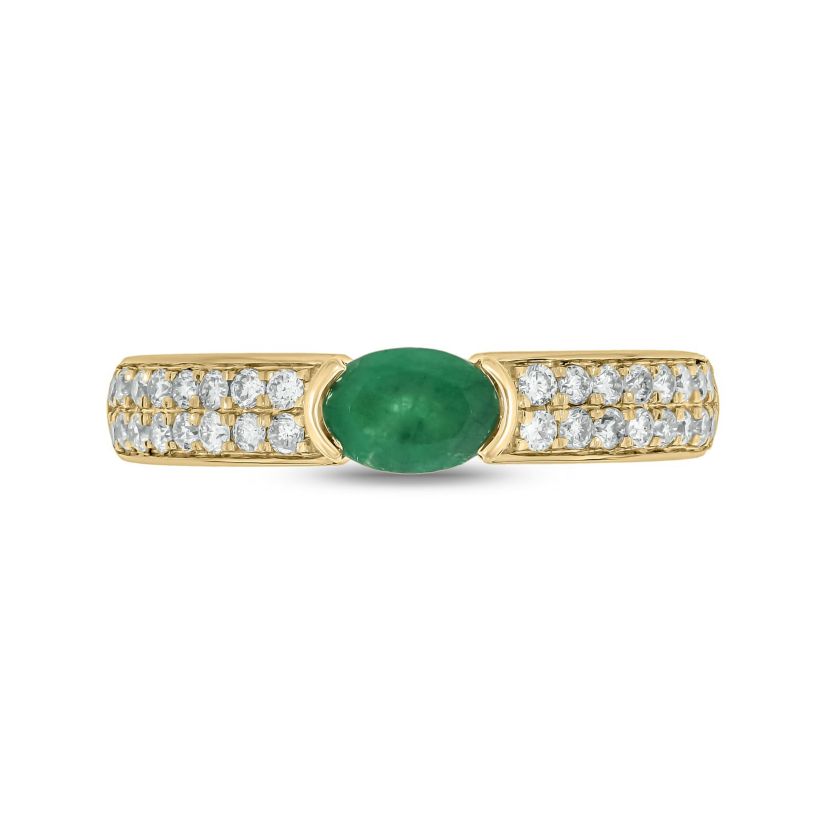 5/8 ct.t.w. Diamond Natural Ovel Shape Emerald  Anniversary Band in 14KT Yellow Gold