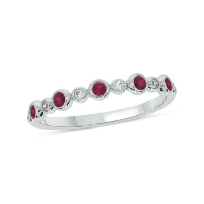 Belk & Co 1/5 ct.t.w. Diamond Natural Ruby Round Anniversary Band in 14KT Rose Gold, Yellow, 6