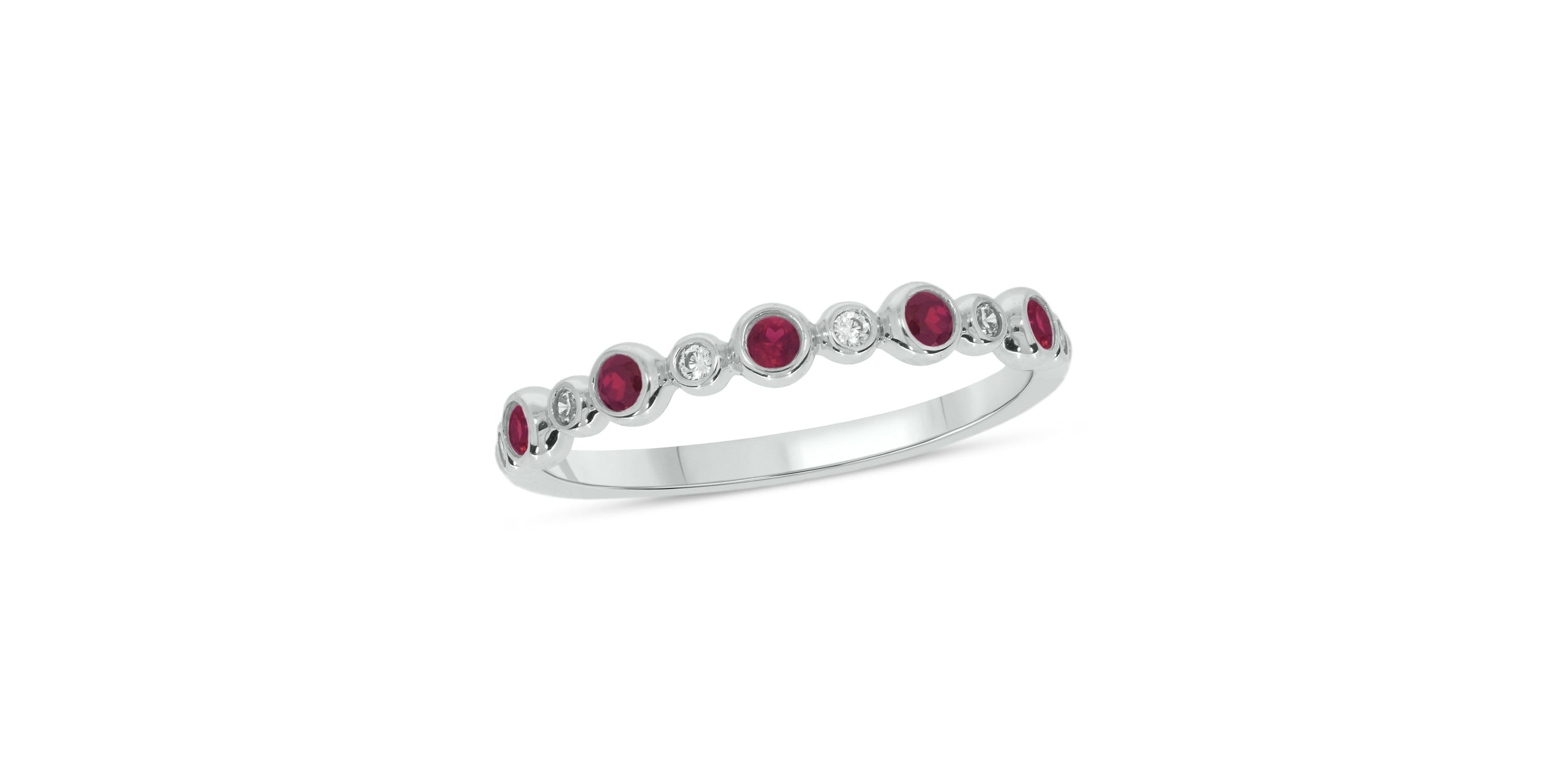 1/5 ct.t.w. Diamond Natural Ruby Round Anniversary Band in 14KT Yellow Gold