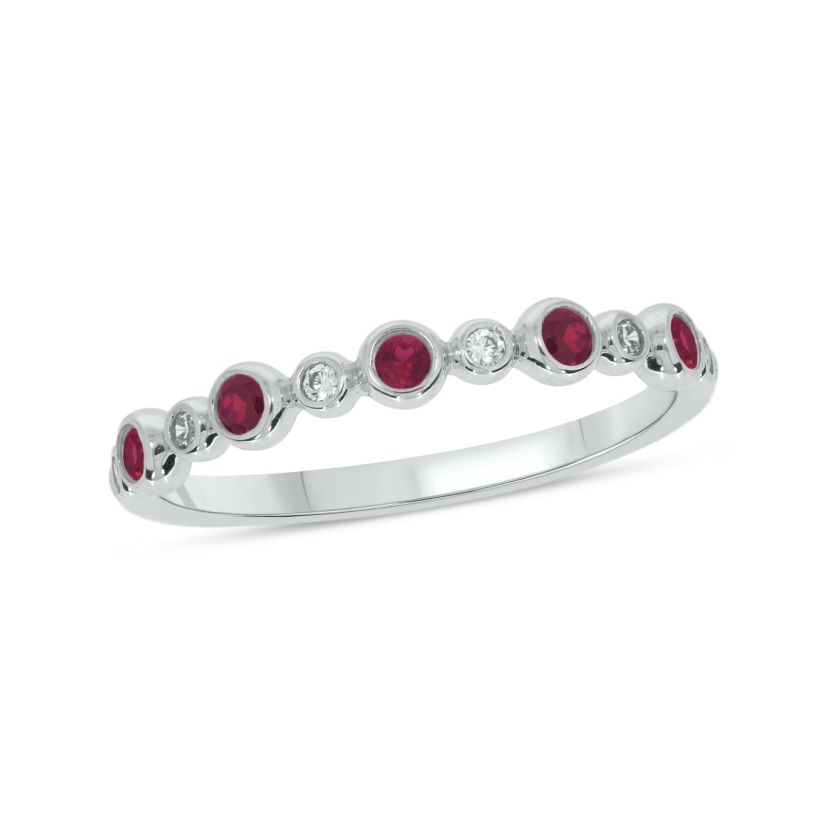 1/5 ct.t.w. Diamond Natural Ruby Round Anniversary Band in 14KT Yellow Gold