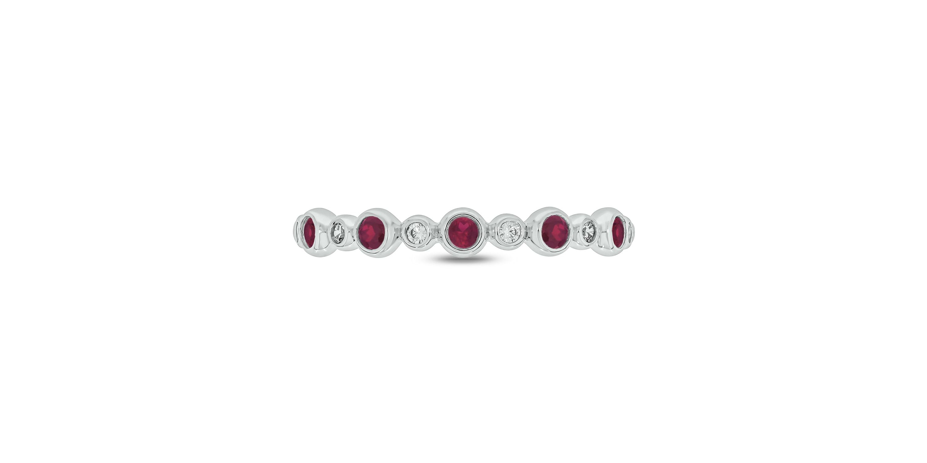 1/5 ct.t.w. Diamond Natural Ruby Round Anniversary Band in 14KT Yellow Gold