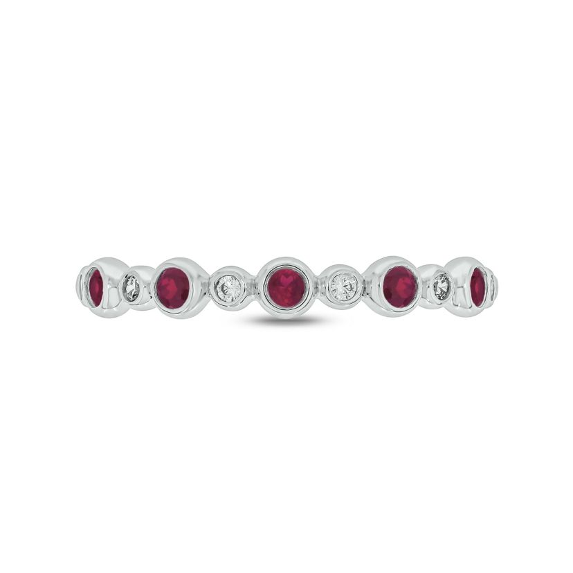 1/5 ct.t.w. Diamond Natural Ruby Round Anniversary Band in 14KT Yellow Gold