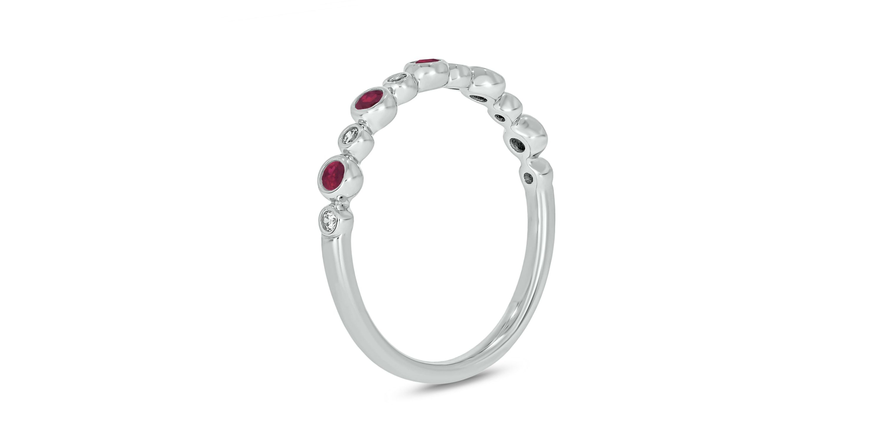 1/5 ct.t.w. Diamond Natural Ruby Round Anniversary Band in 14KT Yellow Gold