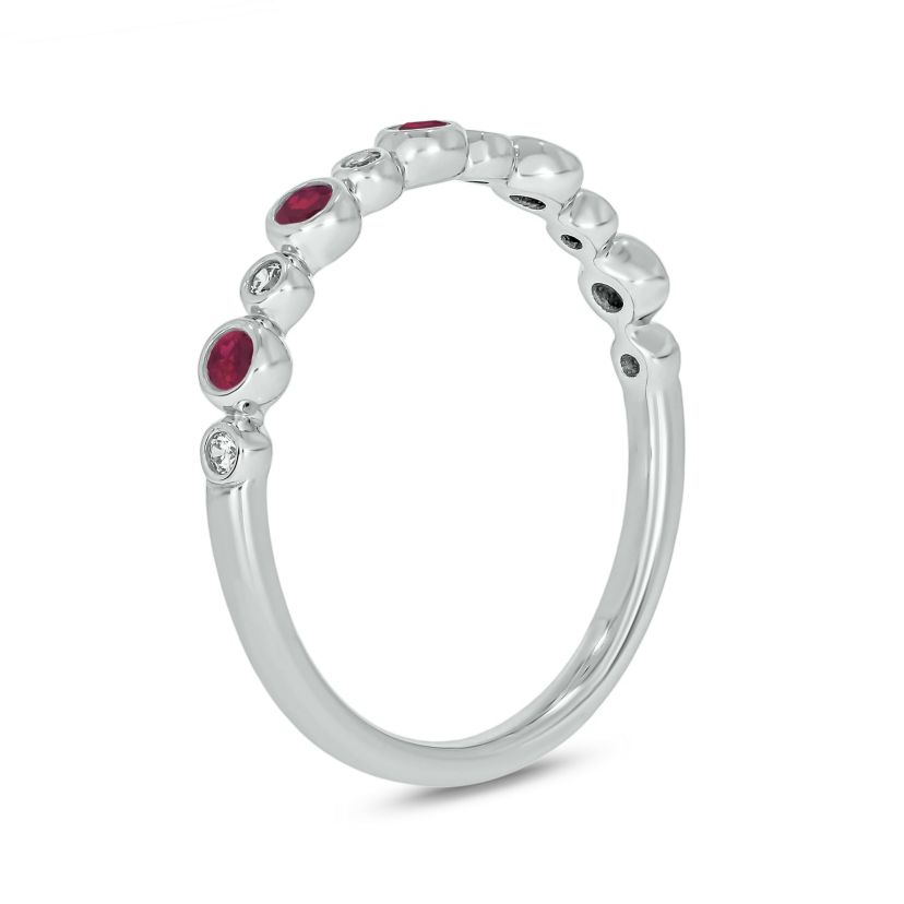 1/5 ct.t.w. Diamond Natural Ruby Round Anniversary Band in 14KT Yellow Gold