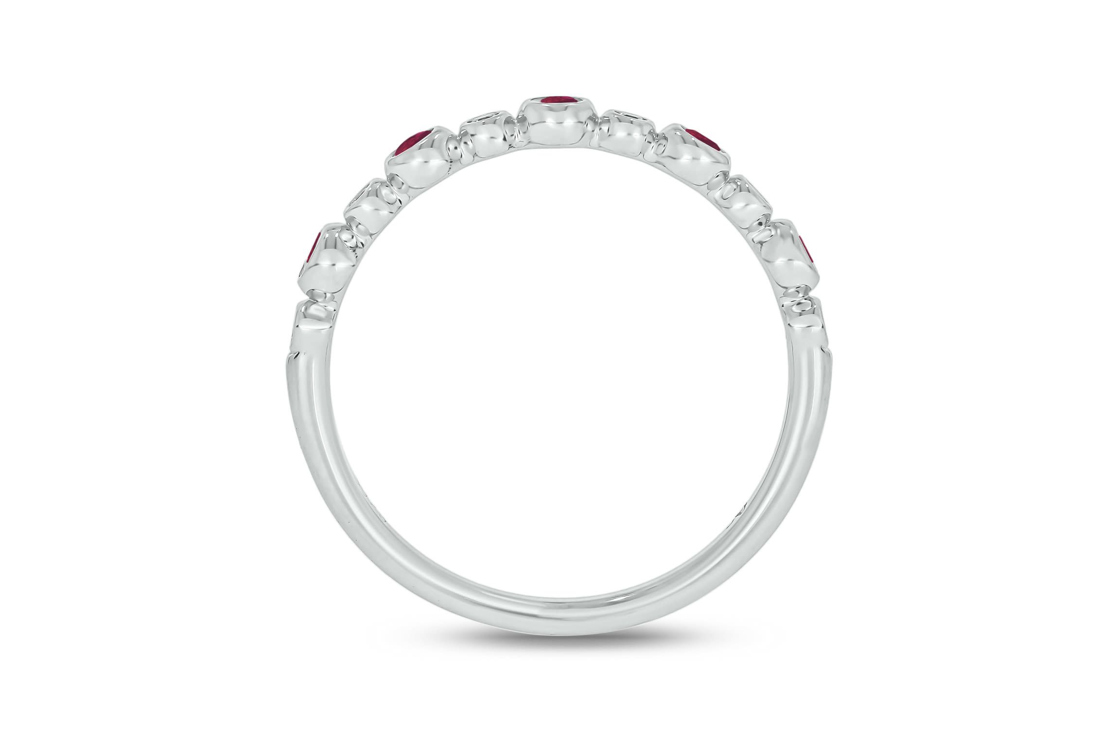 1/5 ct.t.w. Diamond Natural Ruby Round Anniversary Band in 14KT Rose Gold