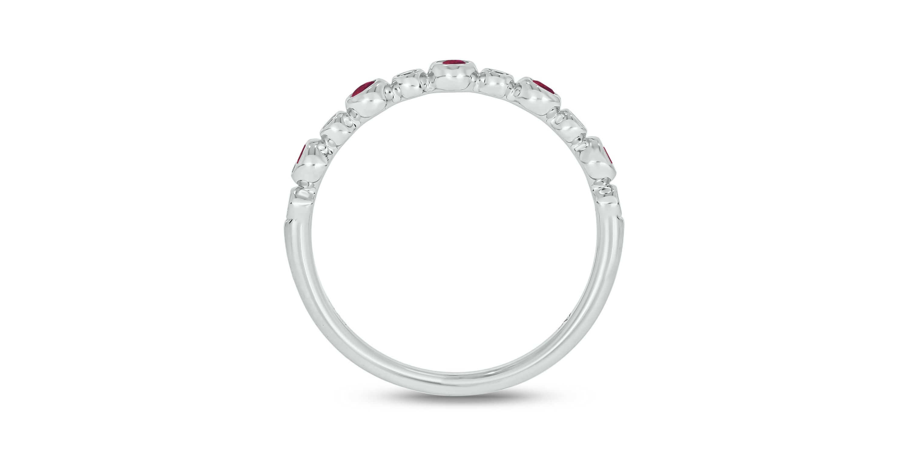 1/5 ct.t.w. Diamond Natural Ruby Round Anniversary Band in 14KT Yellow Gold