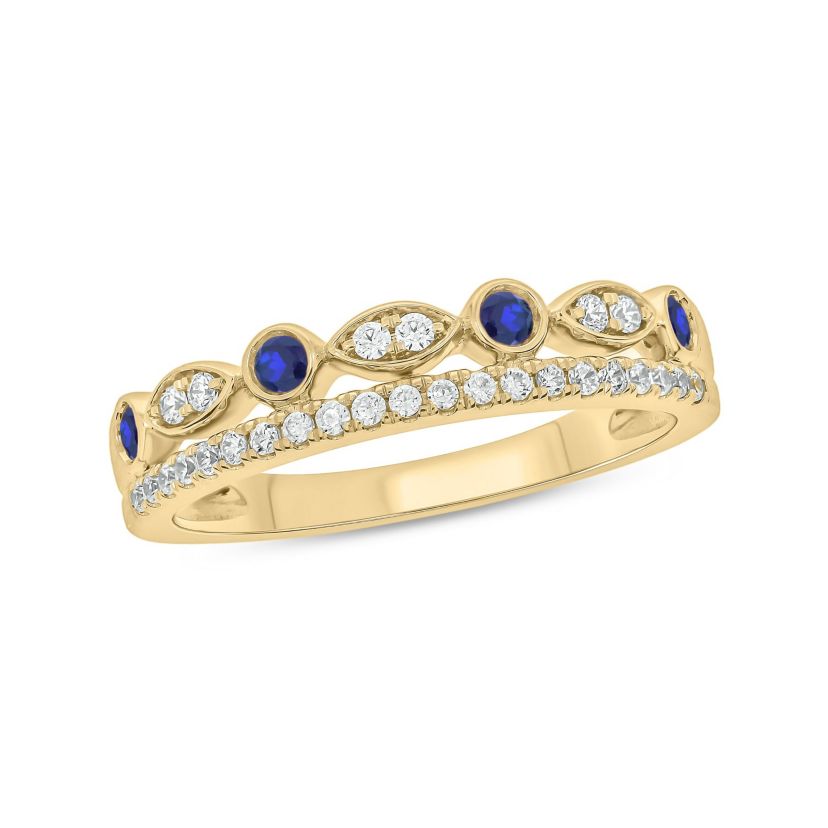 1/3 ct.t.w. Diamond Natural Blue Sapphire  Anniversary Band in 14KT White Gold
