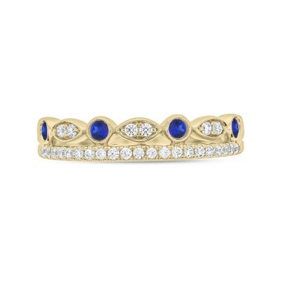 1/3 ct.t.w. Diamond Natural Blue Sapphire  Anniversary Band 14KT Yellow Gold