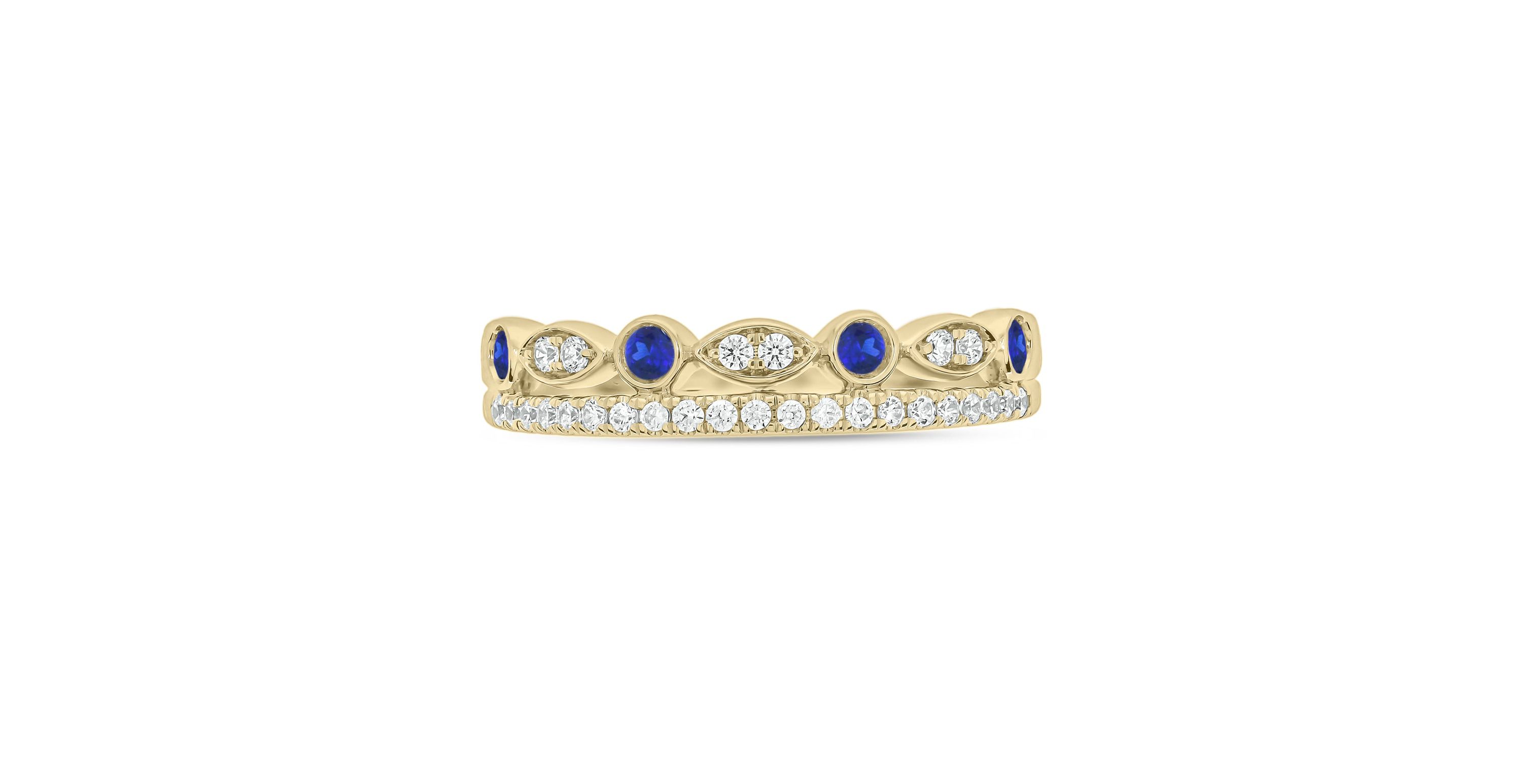 1/3 ct.t.w. Diamond Natural Blue Sapphire  Anniversary Band in 14KT White Gold