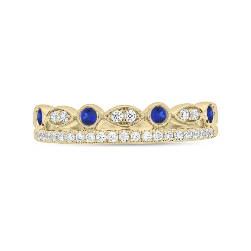 1/3 ct.t.w. Diamond Natural Blue Sapphire  Anniversary Band in 14KT White Gold