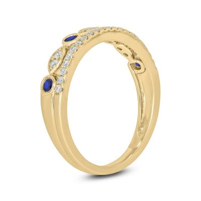 1/3 ct.t.w. Diamond Natural Blue Sapphire  Anniversary Band 14KT Yellow Gold