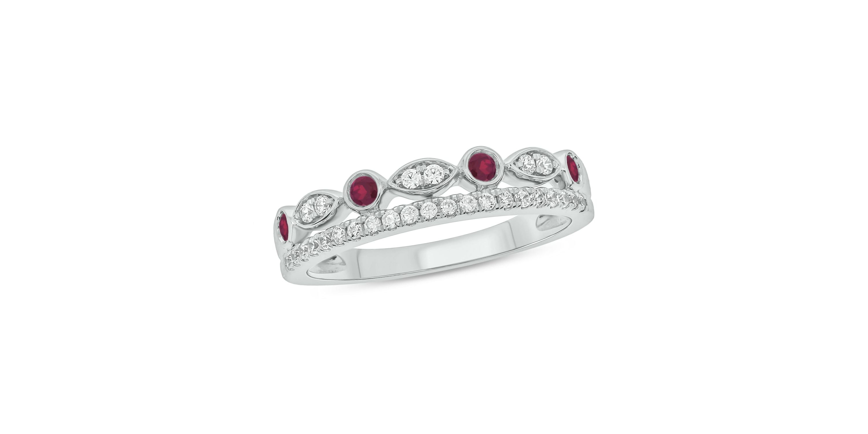 1/3 ct.t.w. Diamond Natural Ruby Anniversary Band in 14KT White Gold