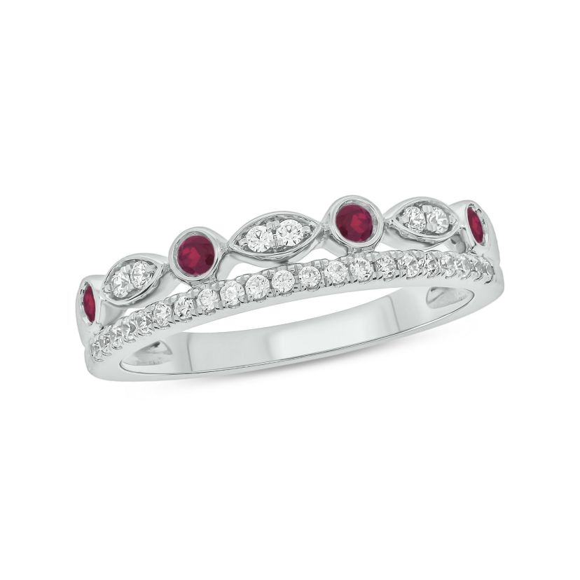 1/3 ct.t.w. Diamond Natural Ruby Anniversary Band in 14KT White Gold