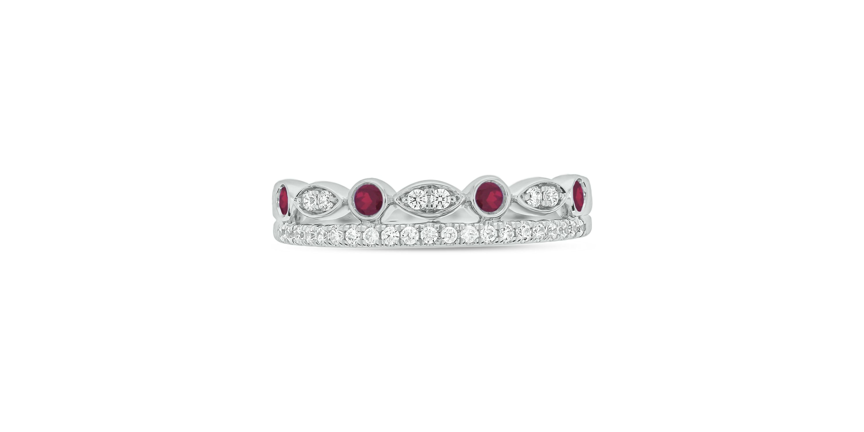 1/3 ct.t.w. Diamond Natural Ruby Anniversary Band in 14KT White Gold
