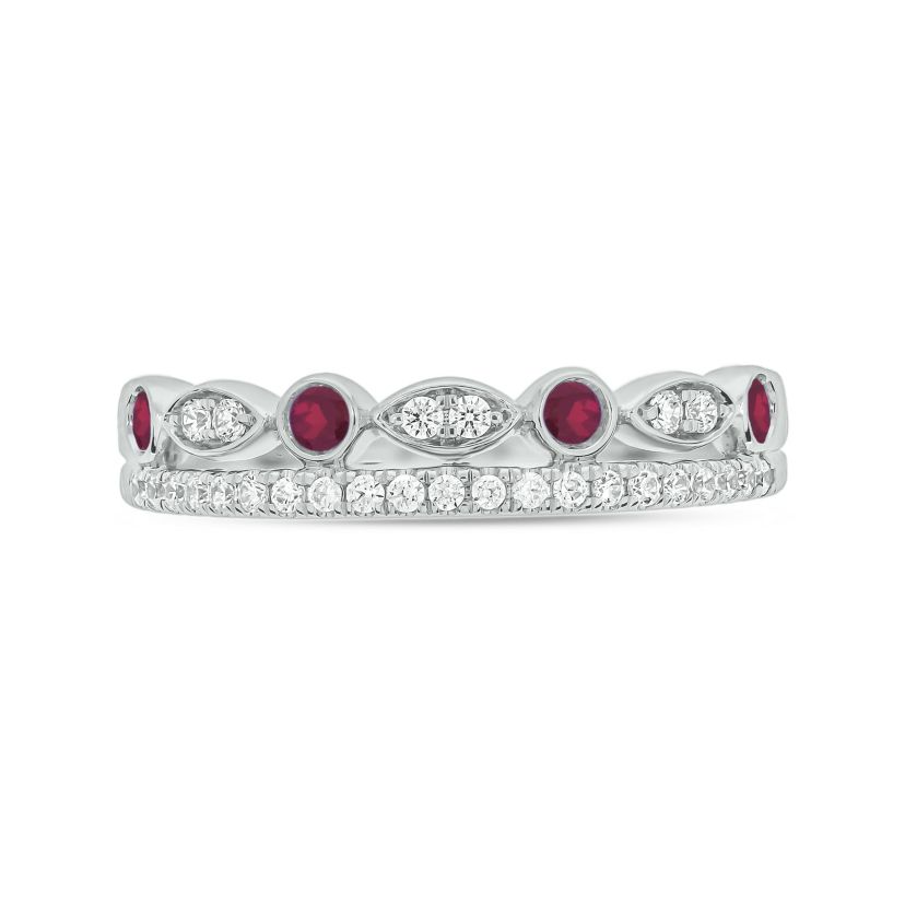 1/3 ct.t.w. Diamond Natural Ruby Anniversary Band in 14KT White Gold