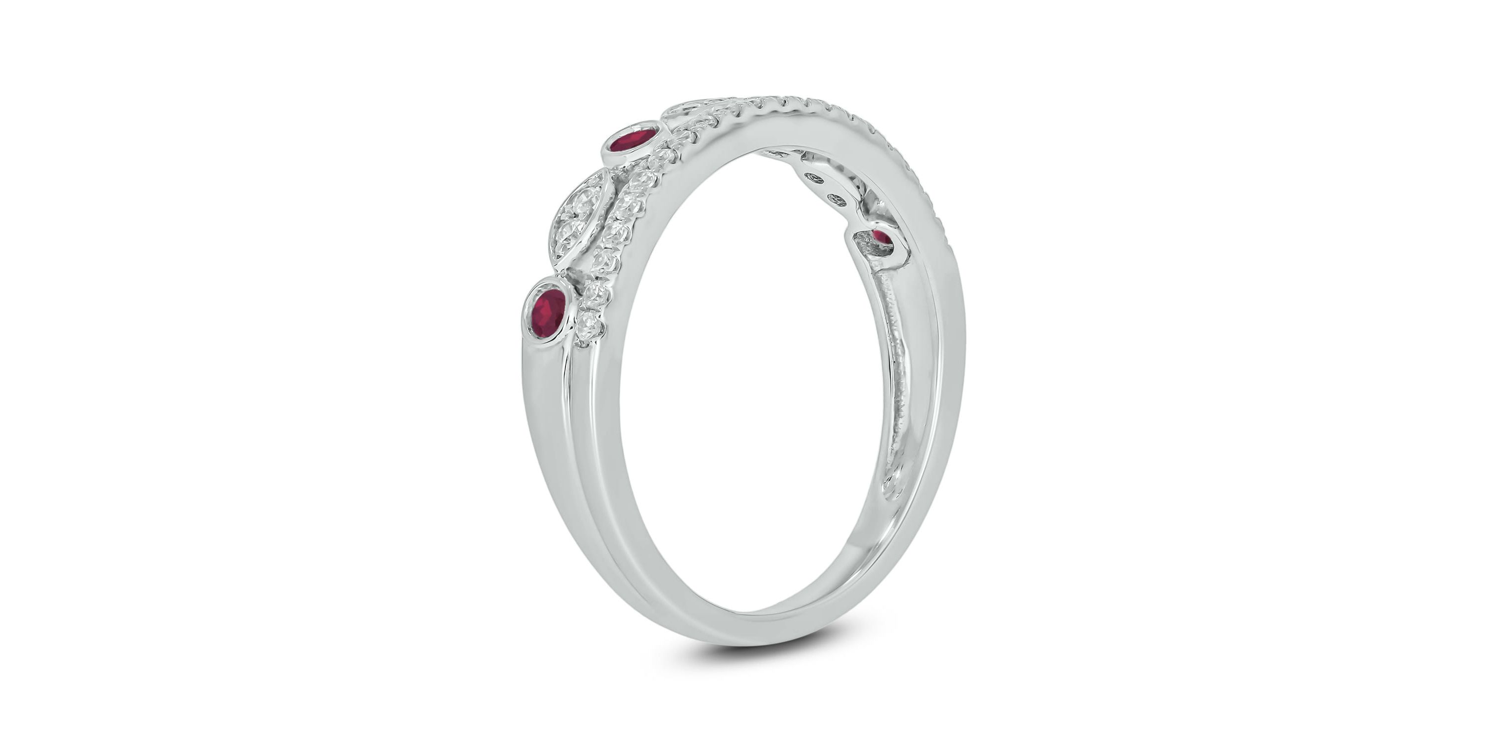 1/3 ct.t.w. Diamond Natural Ruby Anniversary Band in 14KT White Gold