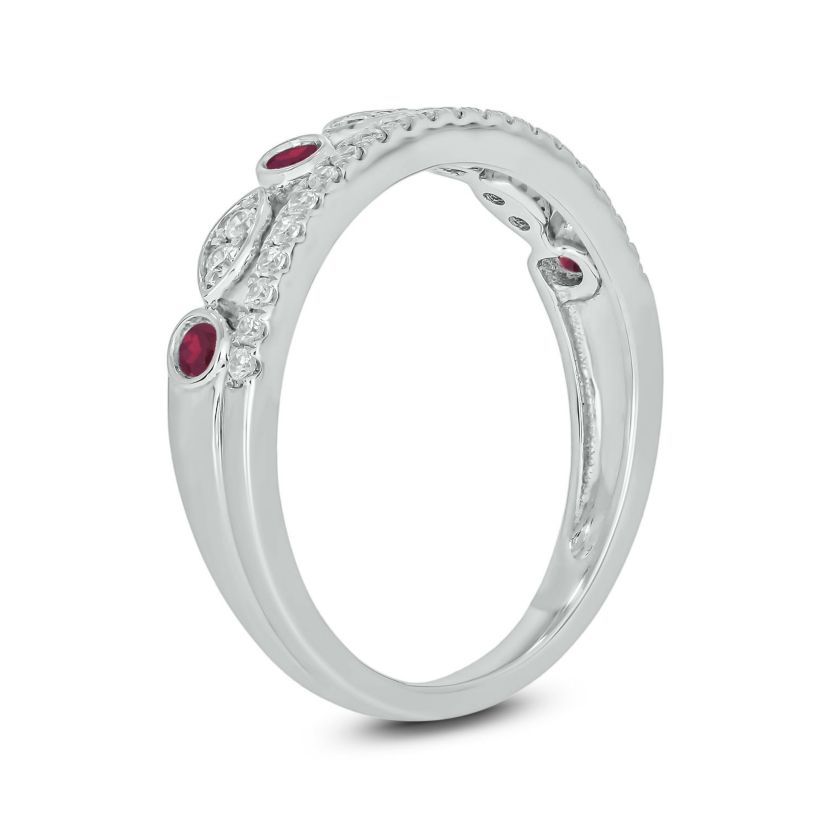 1/3 ct.t.w. Diamond Natural Ruby Anniversary Band in 14KT White Gold