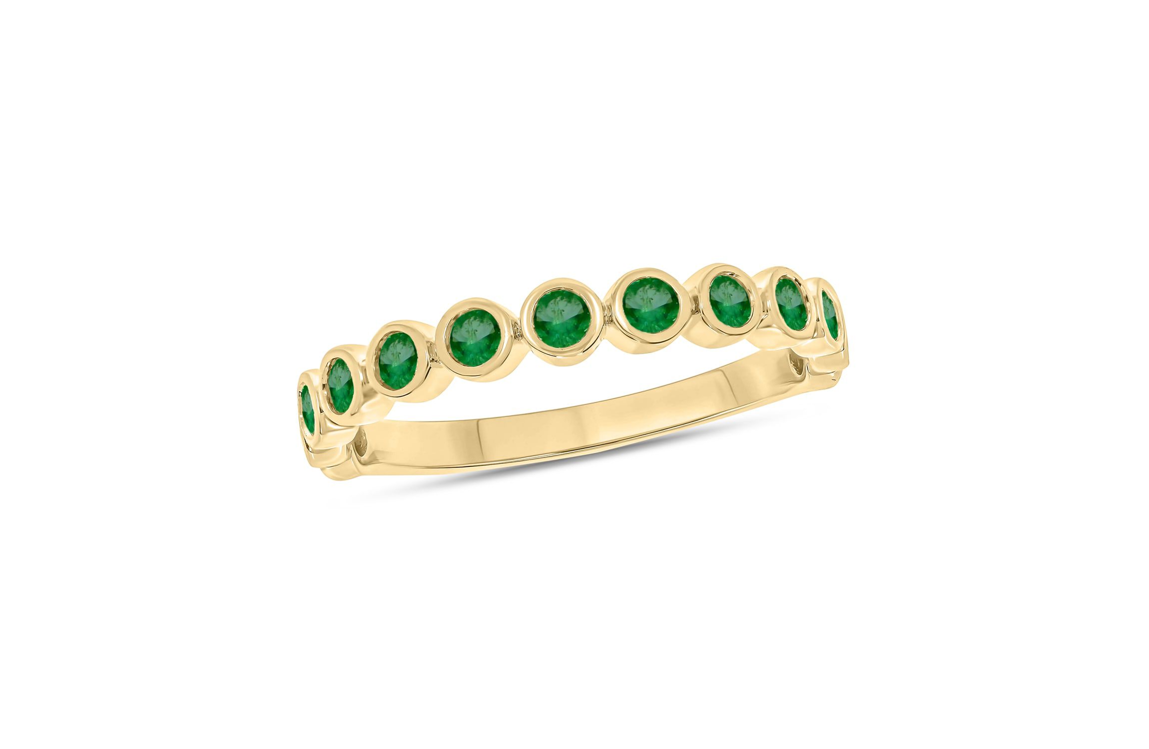 3/8 ct.t.w. Diamond Natural Round Shape Emerald  Anniversary Band in 14KT Yellow Gold