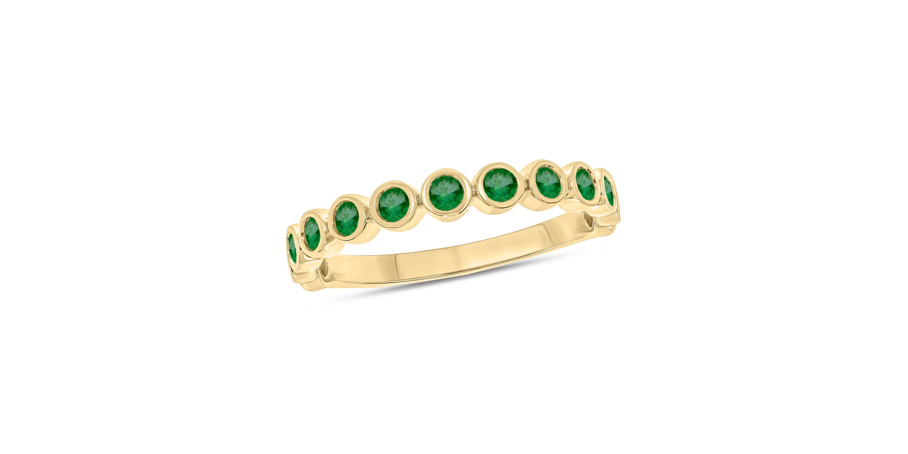 3/8 ct.t.w. Diamond Natural Round Shape Emerald  Anniversary Band in 14KT Yellow Gold
