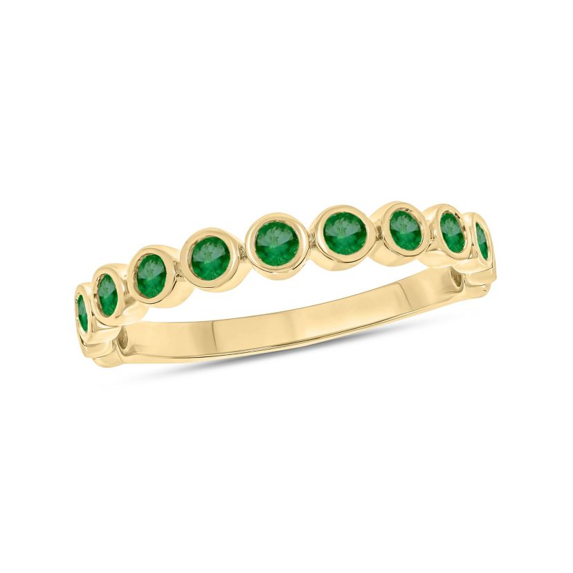 3/8 ct.t.w. Diamond Natural Round Shape Emerald  Anniversary Band in 14KT Yellow Gold