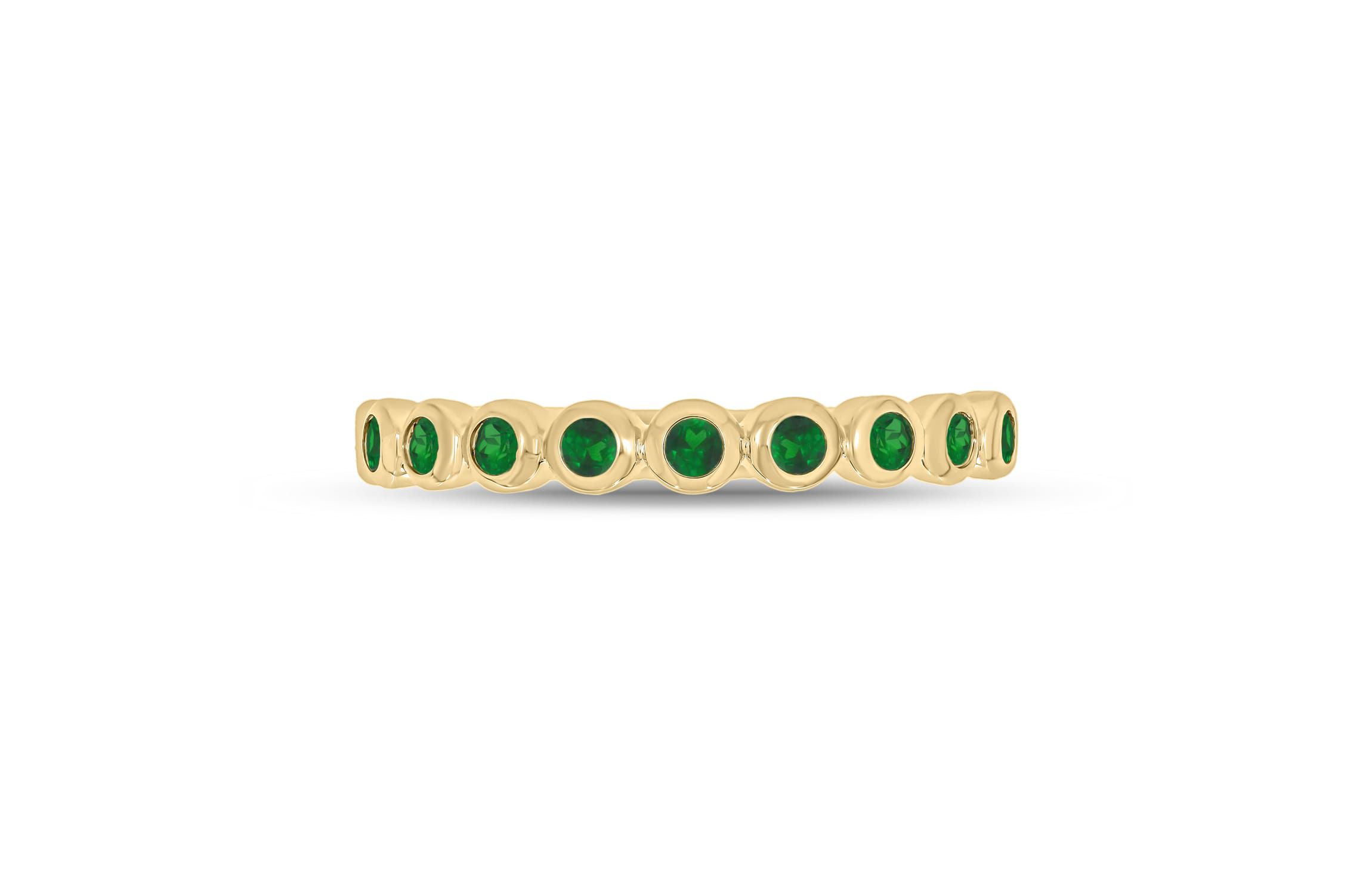 3/8 ct.t.w. Diamond Natural Round Shape Emerald  Anniversary Band in 14KT Yellow Gold