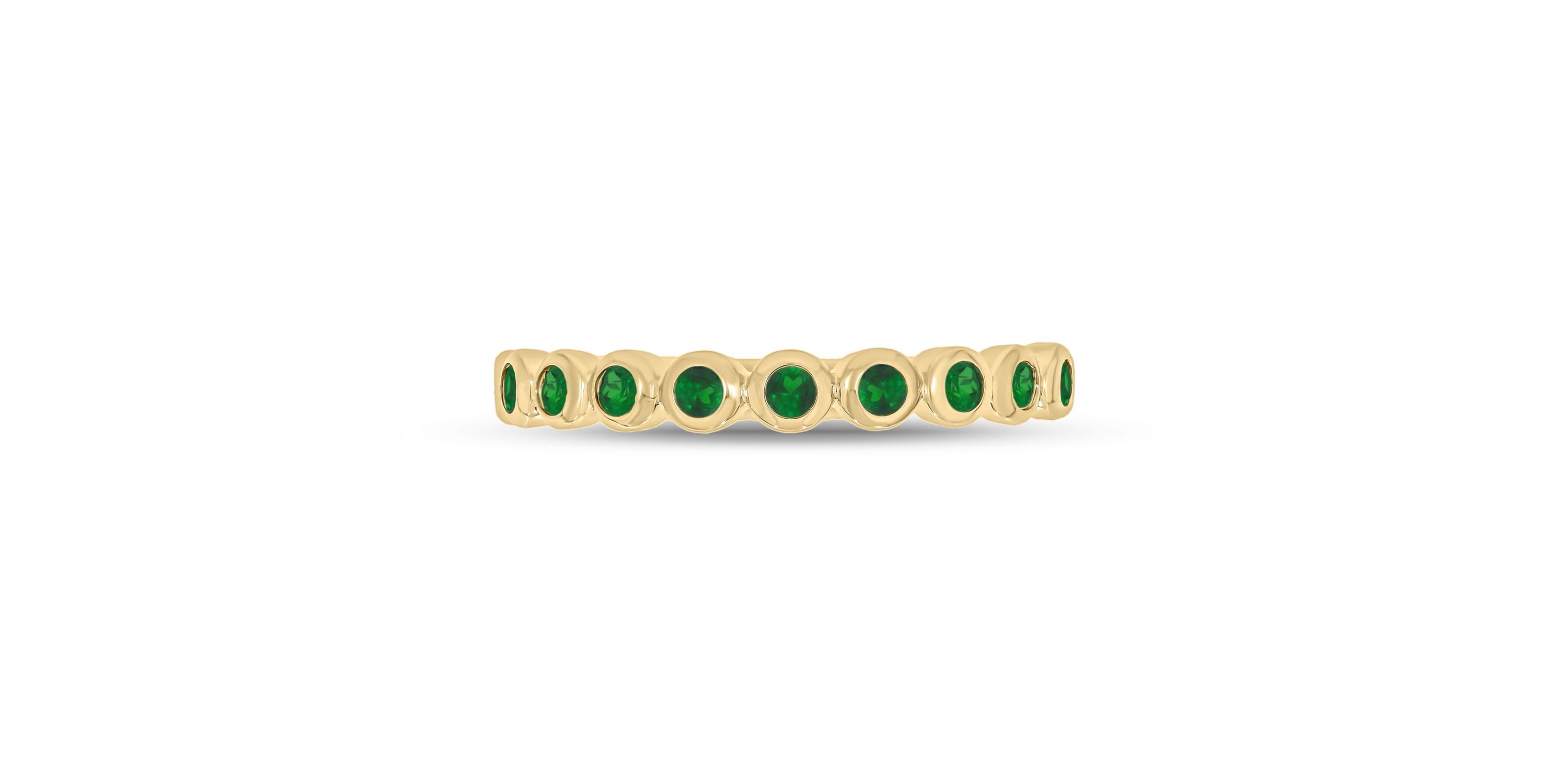 3/8 ct.t.w. Diamond Natural Round Shape Emerald  Anniversary Band in 14KT Yellow Gold