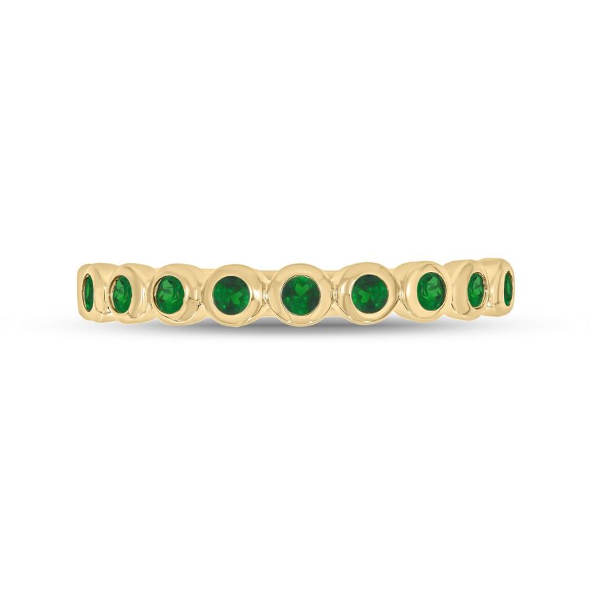 3/8 ct.t.w. Diamond Natural Round Shape Emerald  Anniversary Band in 14KT Yellow Gold