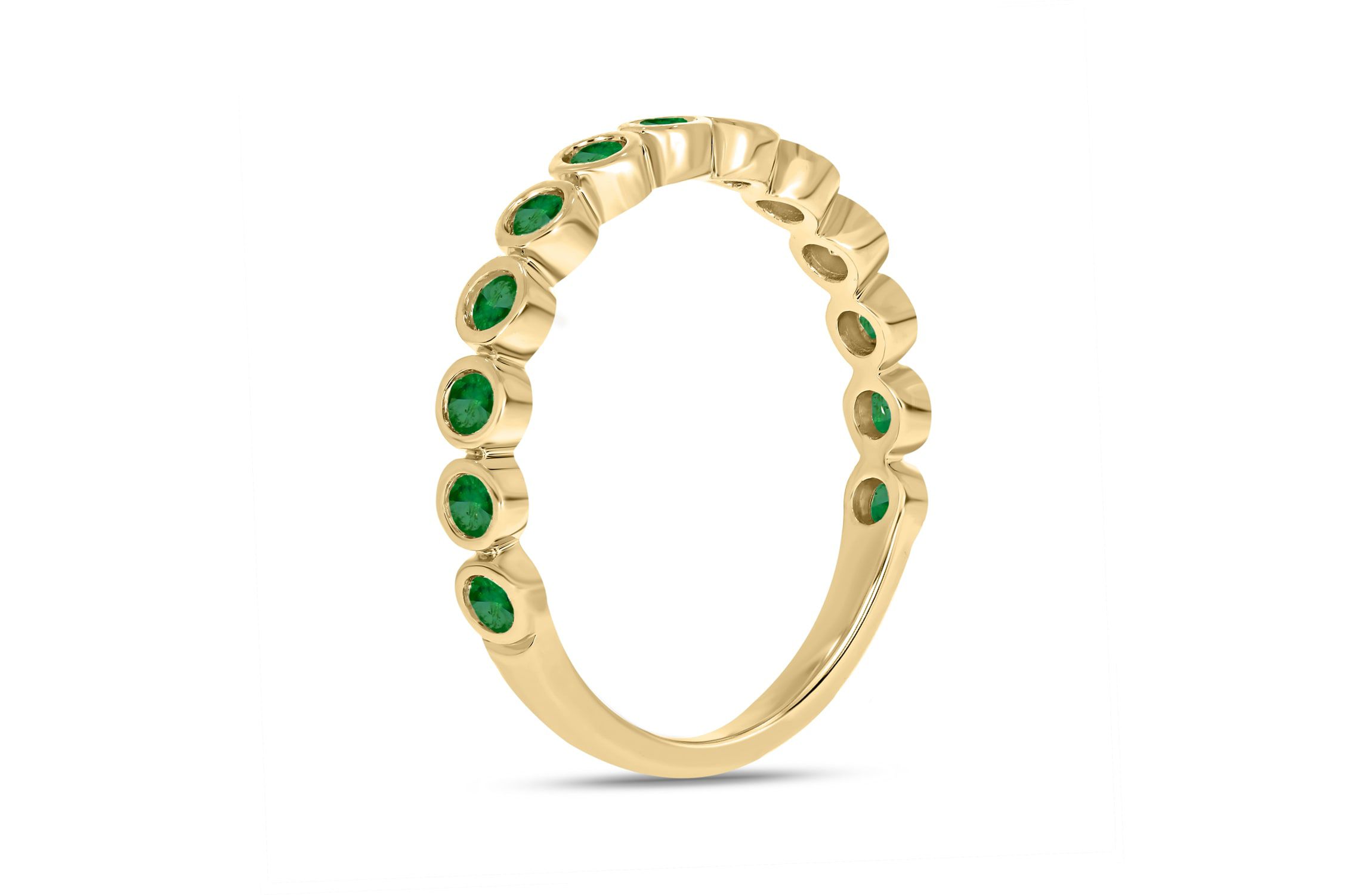 3/8 ct.t.w. Diamond Natural Round Shape Emerald  Anniversary Band in 14KT Yellow Gold