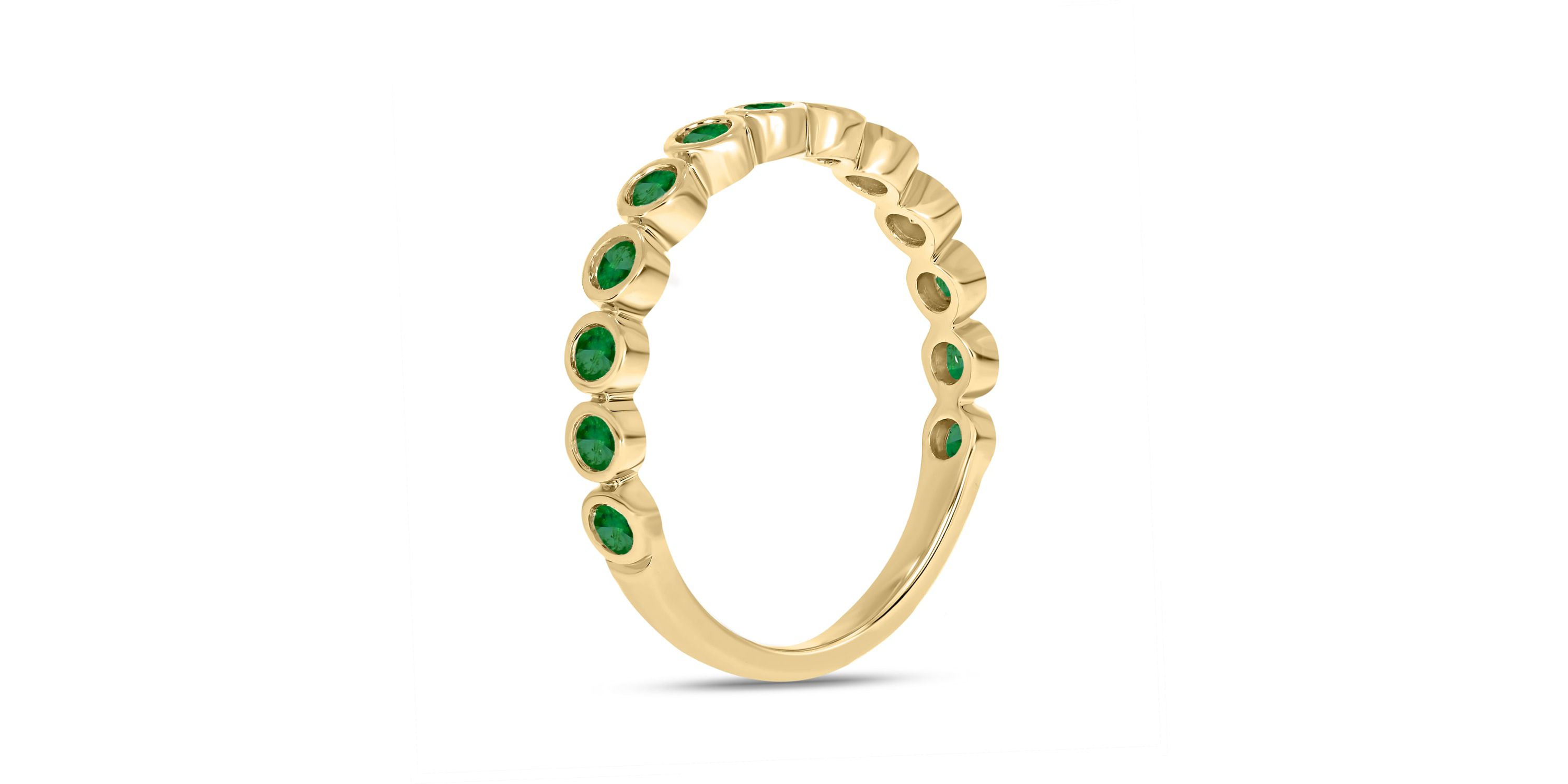3/8 ct.t.w. Diamond Natural Round Shape Emerald  Anniversary Band in 14KT Yellow Gold
