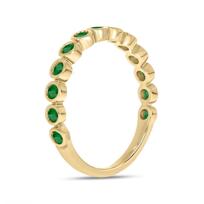 3/8 ct.t.w. Diamond Natural Round Shape Emerald  Anniversary Band in 14KT Yellow Gold