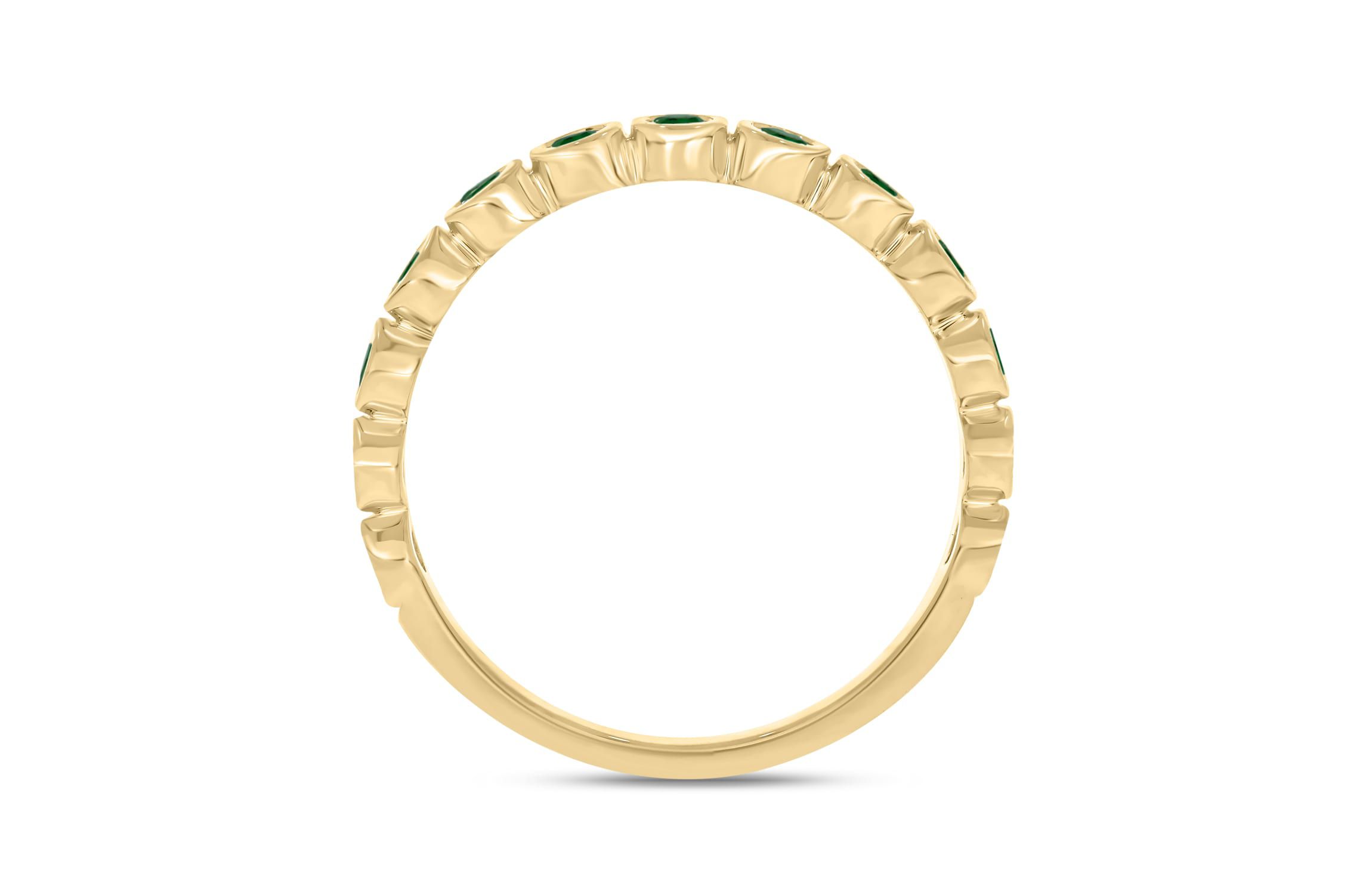 3/8 ct.t.w. Diamond Natural Round Shape Emerald  Anniversary Band in 14KT Yellow Gold