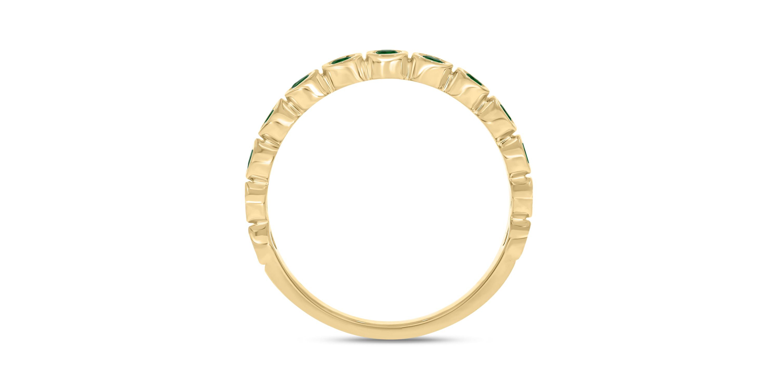 3/8 ct.t.w. Diamond Natural Round Shape Emerald  Anniversary Band in 14KT Yellow Gold