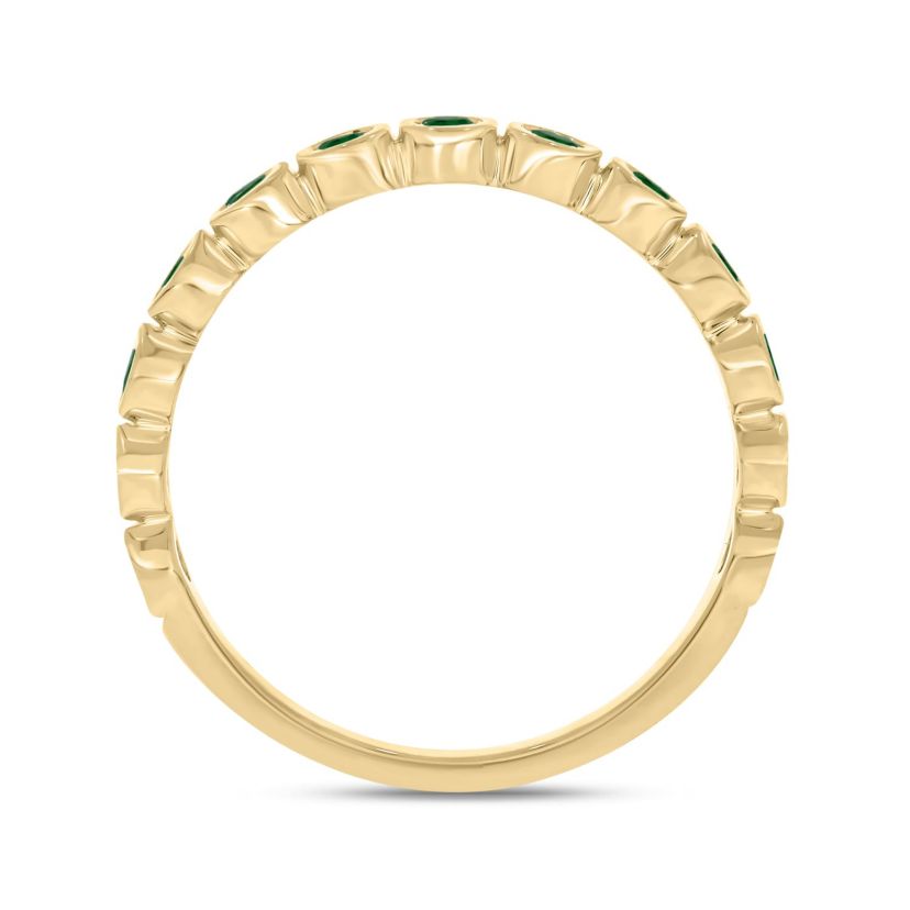 3/8 ct.t.w. Diamond Natural Round Shape Emerald  Anniversary Band in 14KT Yellow Gold
