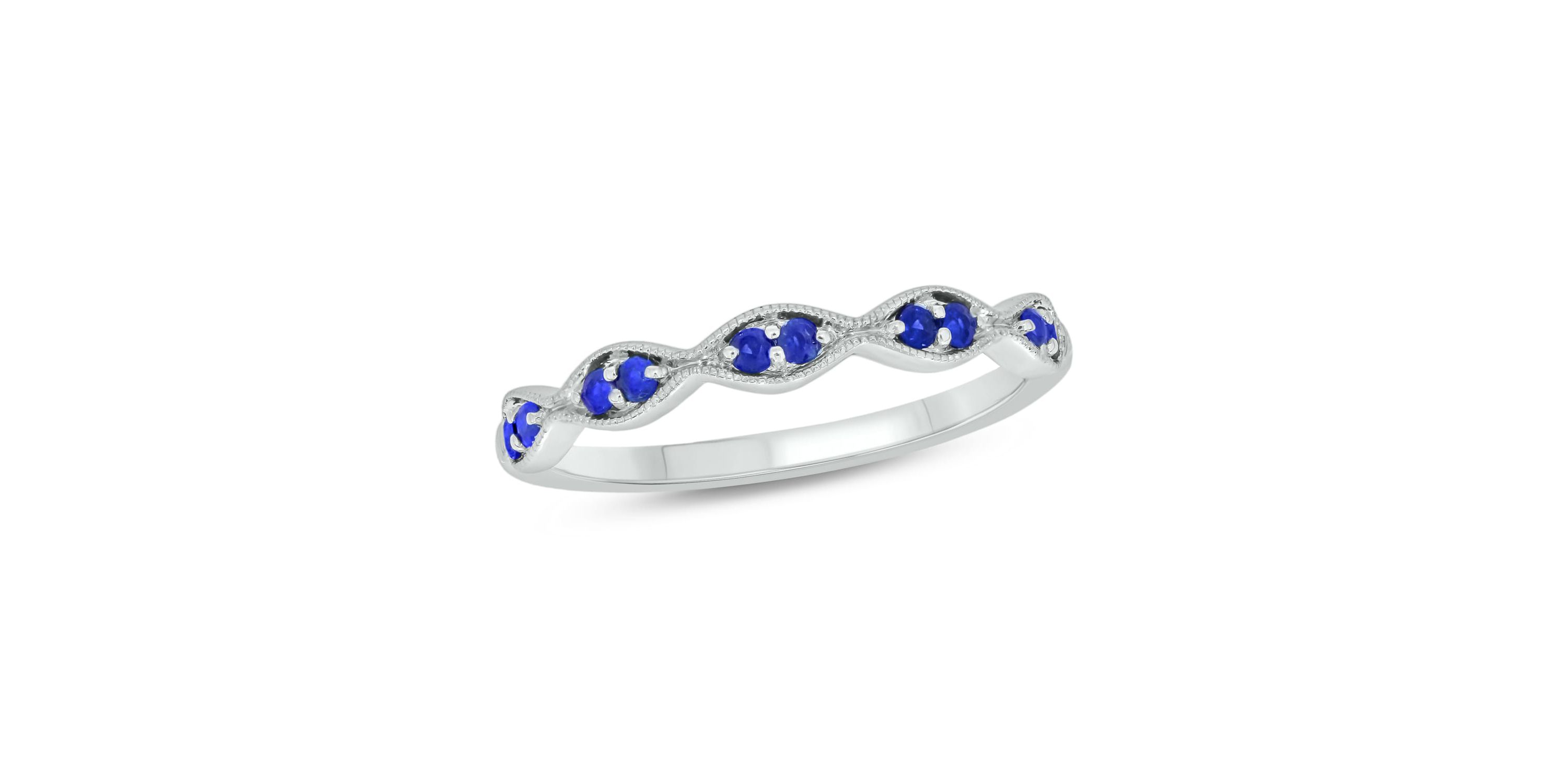1/6 ct.t.w. Diamond Natural Blue Sapphire  Anniversary Band in 14KT White Gold