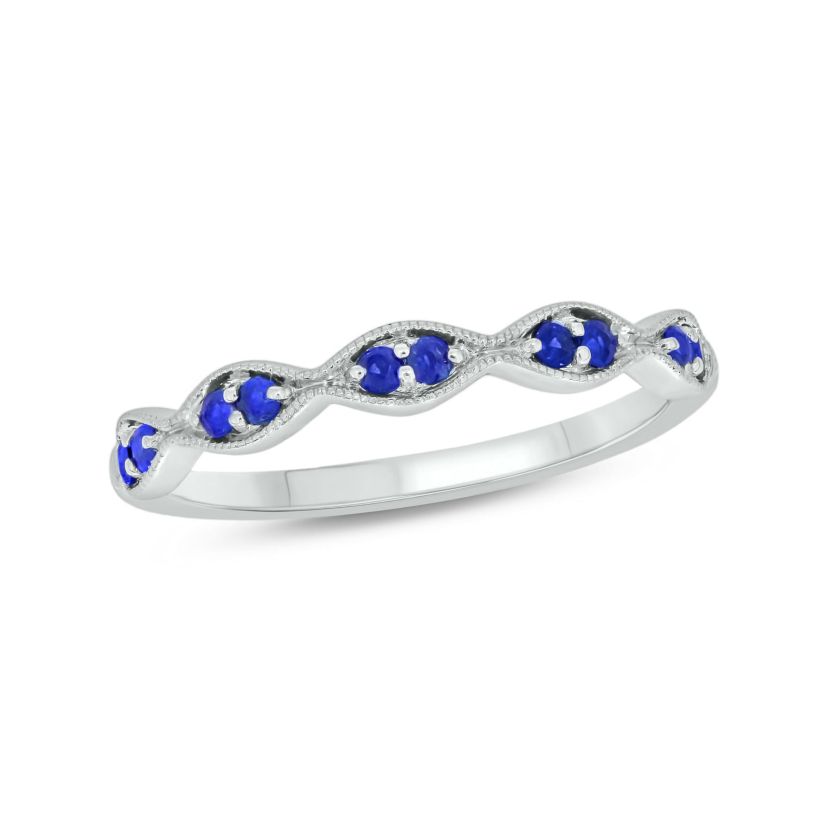 1/6 ct.t.w. Diamond Natural Blue Sapphire  Anniversary Band in 14KT White Gold