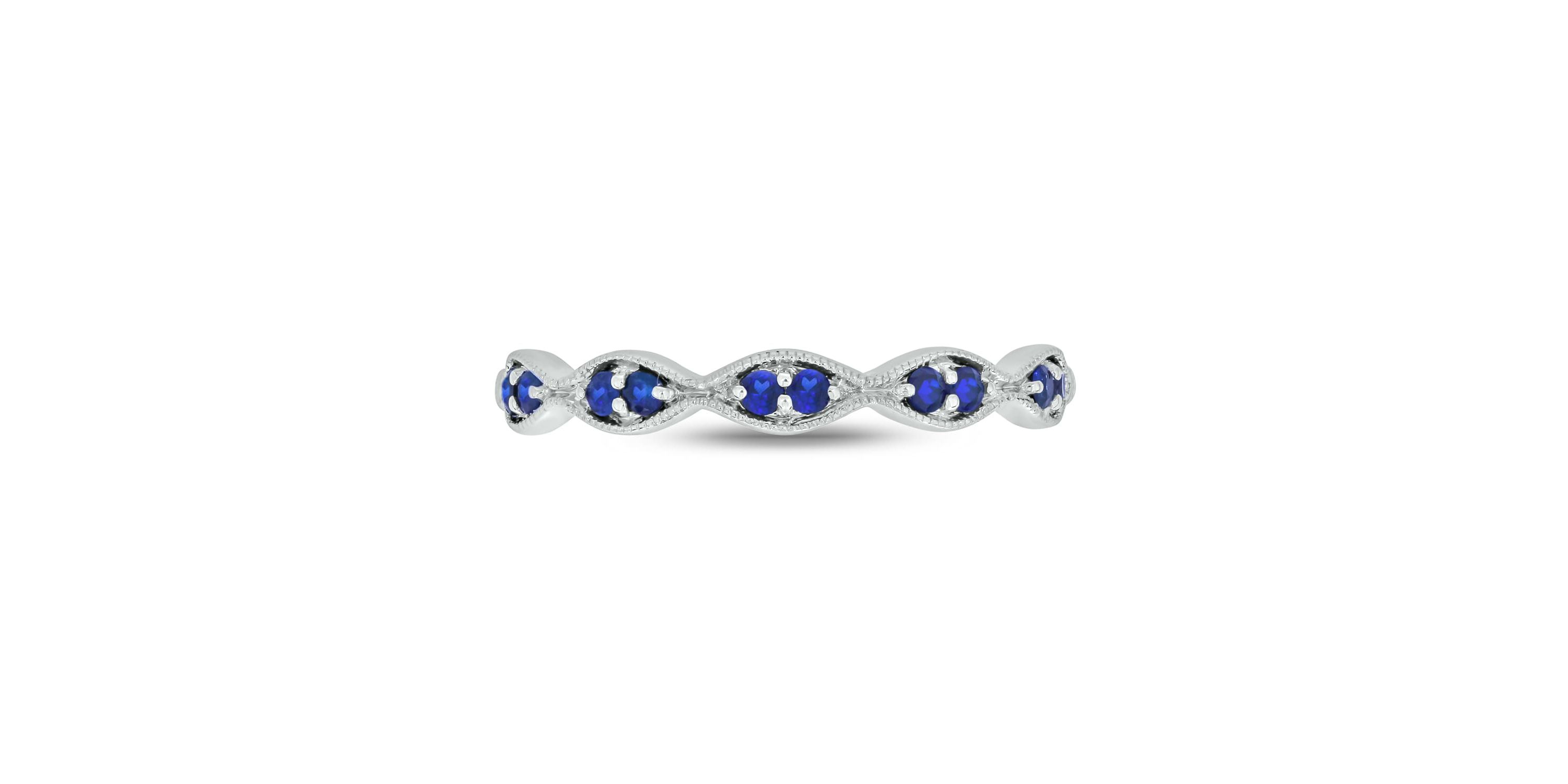 1/6 ct.t.w. Diamond Natural Blue Sapphire  Anniversary Band in 14KT White Gold