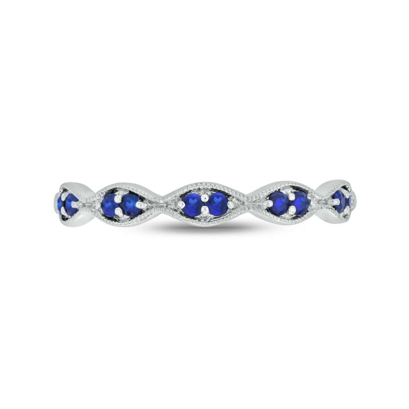 1/6 ct.t.w. Diamond Natural Blue Sapphire  Anniversary Band in 14KT White Gold