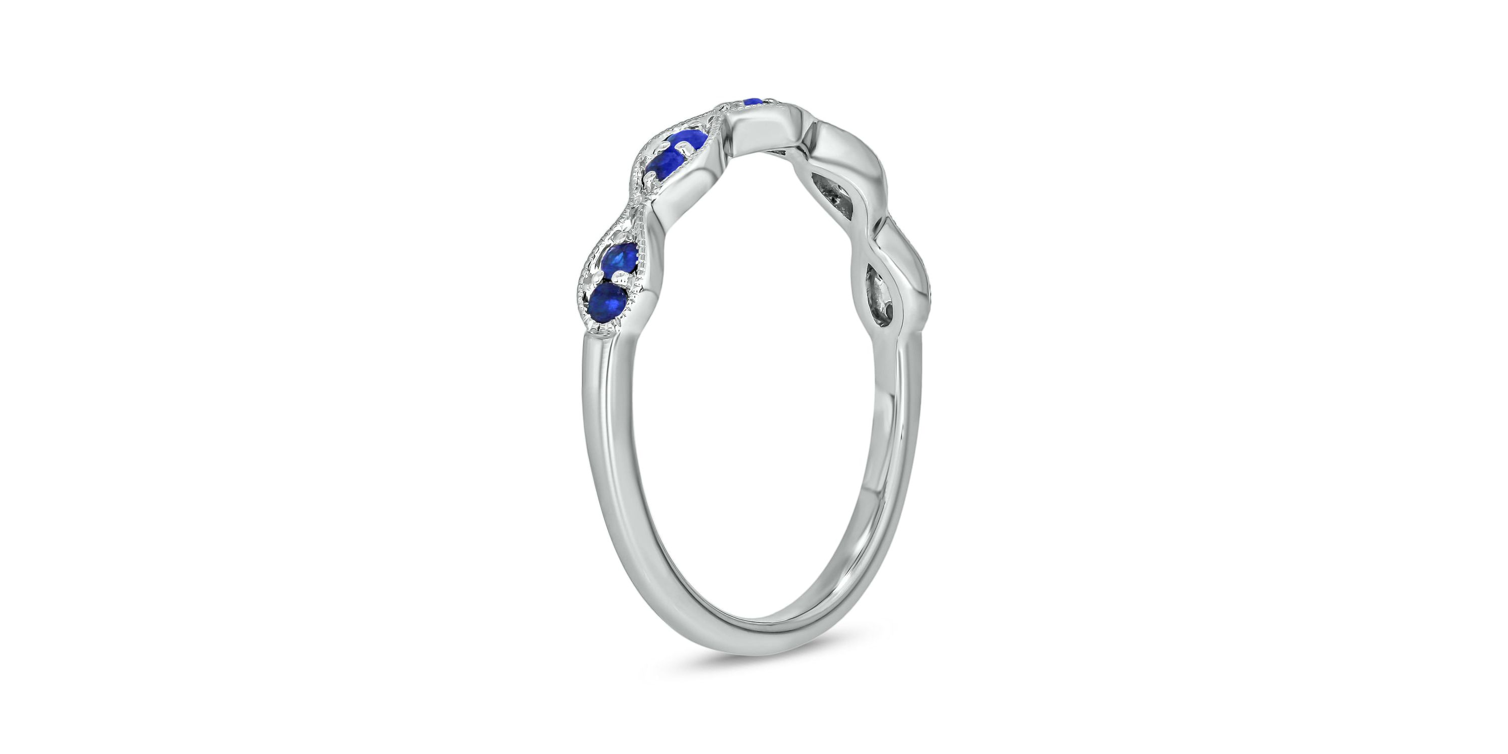 1/6 ct.t.w. Diamond Natural Blue Sapphire  Anniversary Band in 14KT White Gold