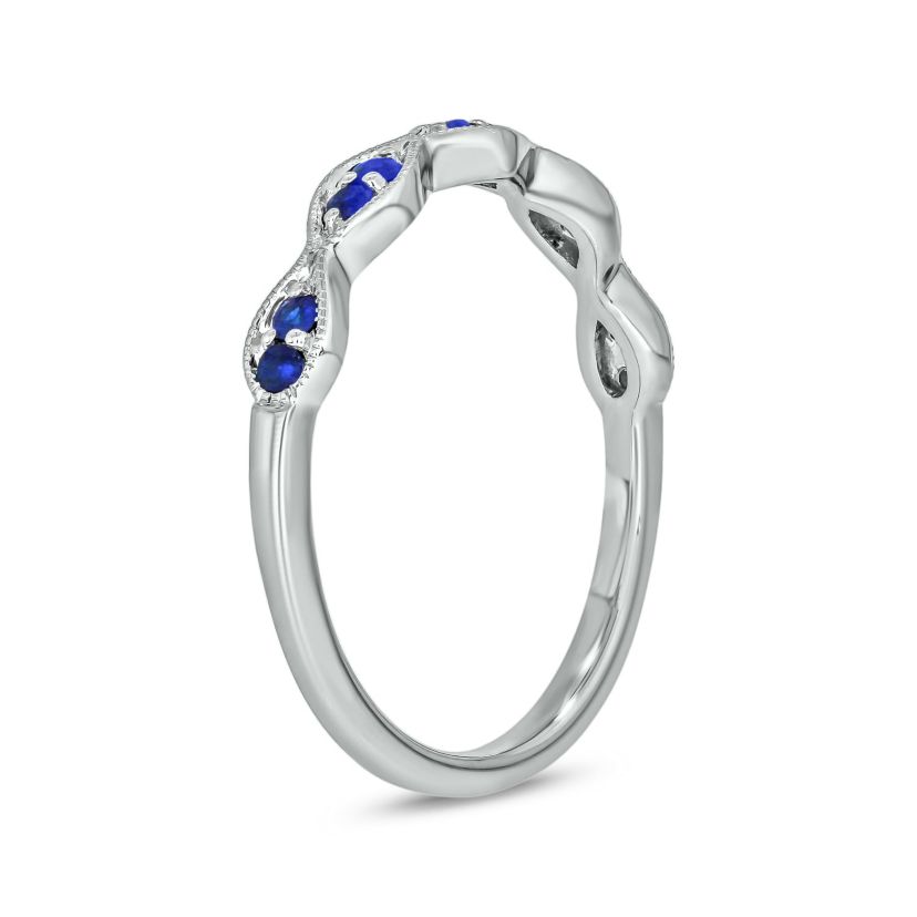 1/6 ct.t.w. Diamond Natural Blue Sapphire  Anniversary Band in 14KT White Gold